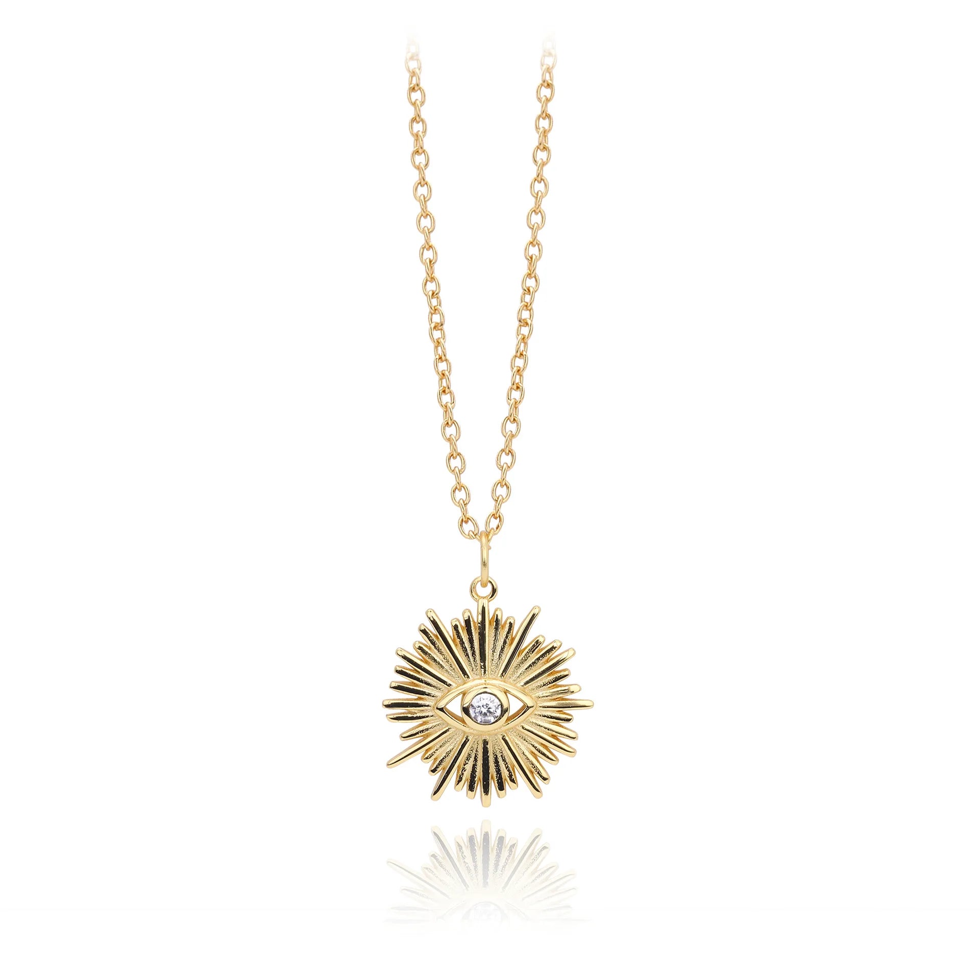 Retro Eye of the Sun Fine Women Jewelry Zircon 18K Gold 925 Sterling Silver Pendant Necklace