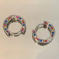 2023 Spring and Summer New Brass Plating Silver Inlaid With Colored Zirconia Silver Small Hoop Earrings