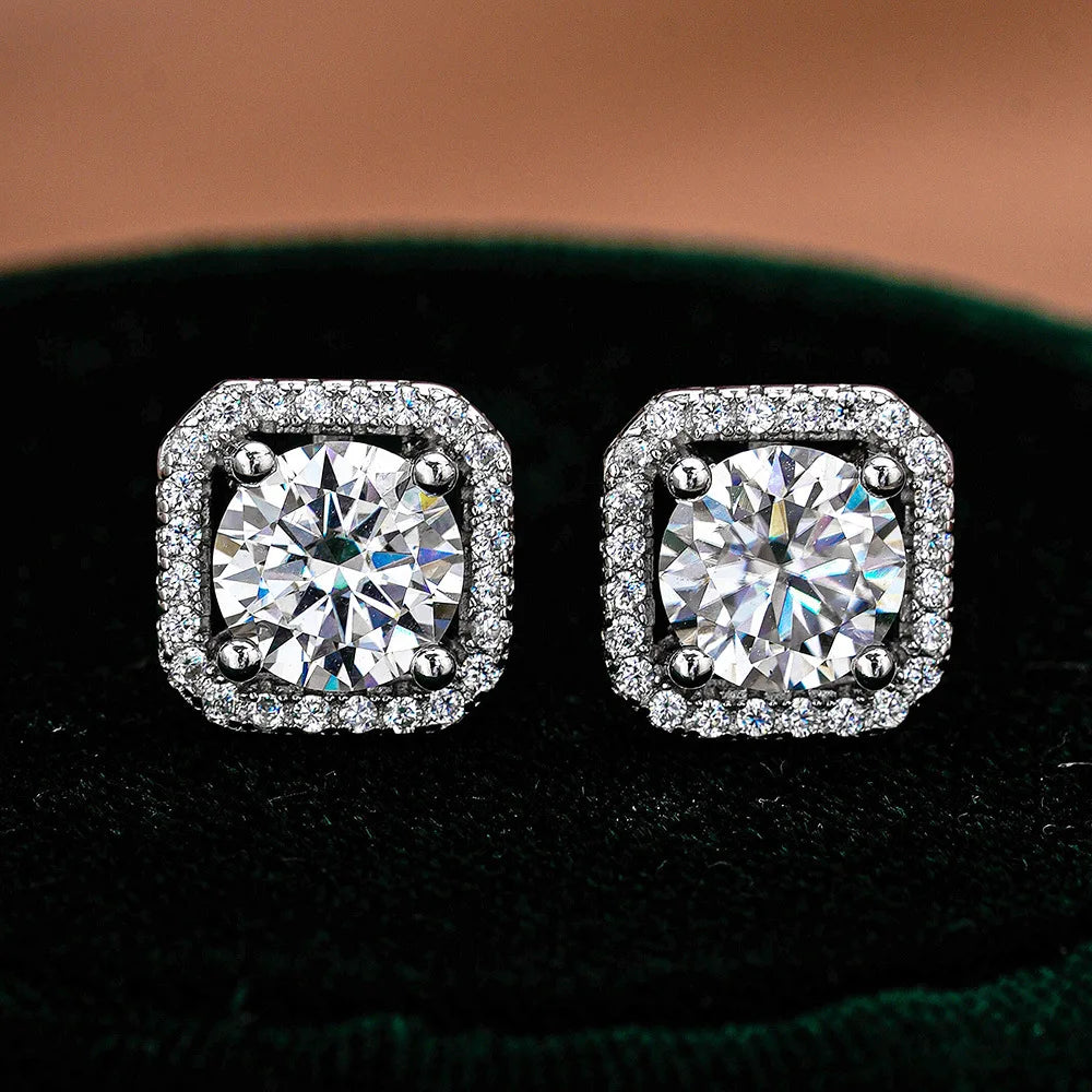 Factory Wholesale 18K White Gold Plated Moissanite Earrings 925 Sterling Silver Gemstone Fine Moissanite Jewelry