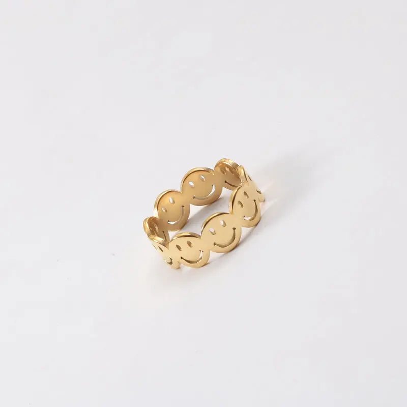 High End 18K PVD Gold Plated Smile Face Hollow Rings Stainless Steel Trendy Simple Gold Plated Jewelry