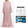 Brand Customization Empire Ruched Maxi Gowns Spring New Pleated Long Dress Nail Bead Lace Patchwork Casual Party Plus Simple