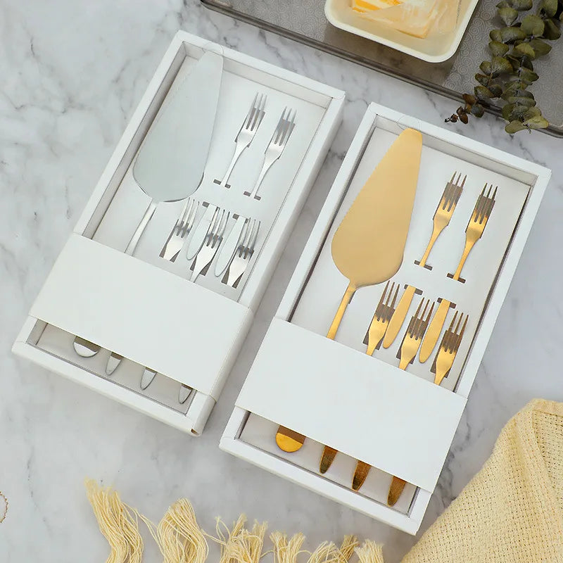 Luxury Gold Cake Serving Set PVD Coated Mirror Polished Wedding Party Gift Cutlery Custom Engraving Durable Rustproof Home Hotel