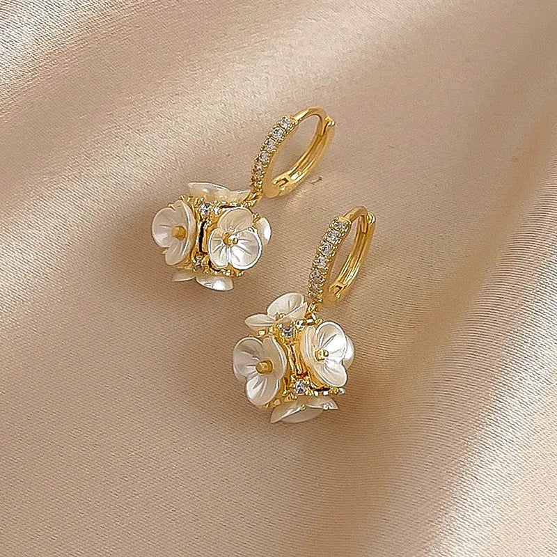 GT Acrylic Zircon Flower Drop Earrings 14K Gold Plated Earrings Fresh Temperament Earrings