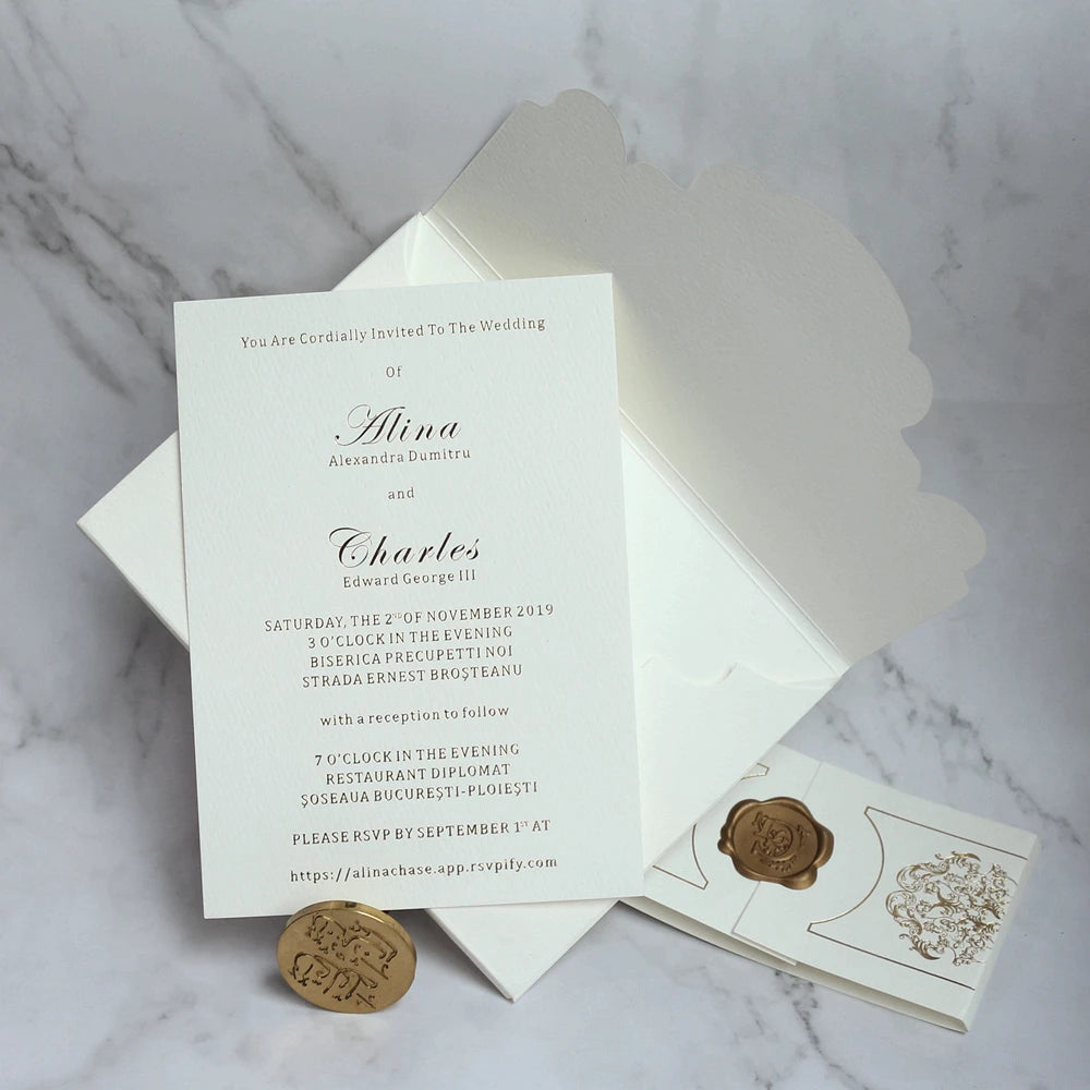 Gold Foil Frosted Acrylic Wedding Invites Cards With Belly Band and Seal Wax Wedding Invitation Cards With RSVPcards