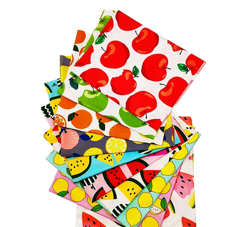 10pcs Eco-Friendly Durable Simple Fruits Patterns Craft Cotton Fabric Bundle Squares Cloth Patchwork Sets Quilting Fabric Home