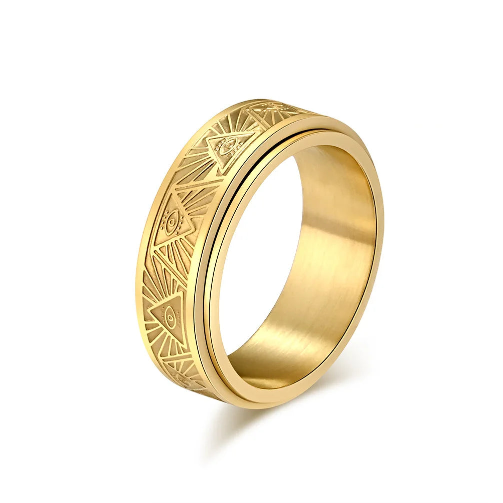 Ancient Egypt the Eye of Horus Rotates Fidget Anxiety Ring Gold Plated Stainless Steel Rotatable Evil Eye Ring for Men for Men