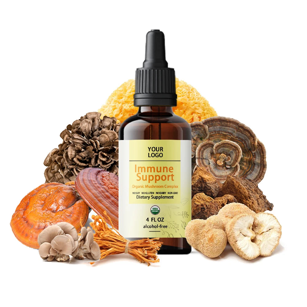 Natural Mushroom Complex Liquid Extract Immune Support Energy Supplement Tincture Brain Boost Lions Mane Liquid Drops