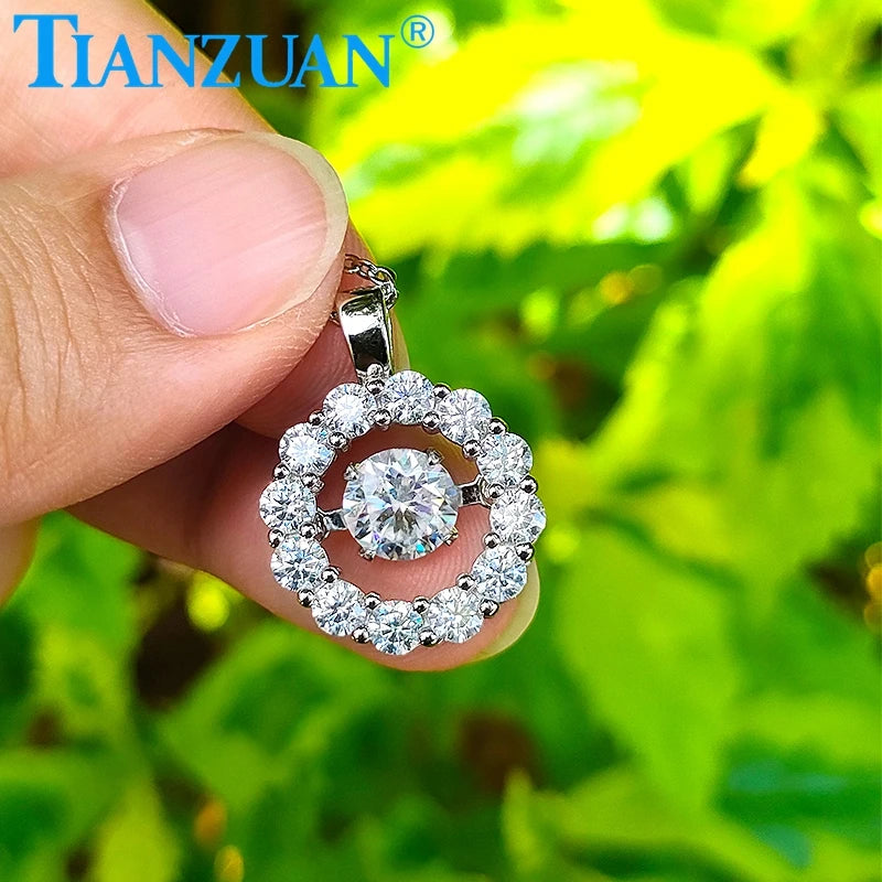 1ct 6.5mm Dancing Moissanite Stone 15mm Pendant S925 Silver Necklace D VVS White Round Jewelry Engagement Wedding Datting Gift