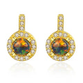 Fine Jewelry 925 Sterling Silver Round Disc Shape Natural Opal Zircons Stud Earrings for Women Girls