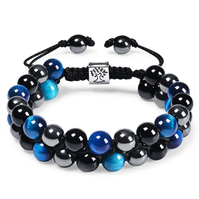 Charming Wholesale Blue Triple Bracelet 8mm Natural Blue Tiger Eye Healing Crystal Woven Stone Beads Adjustable Handmade Jewelry