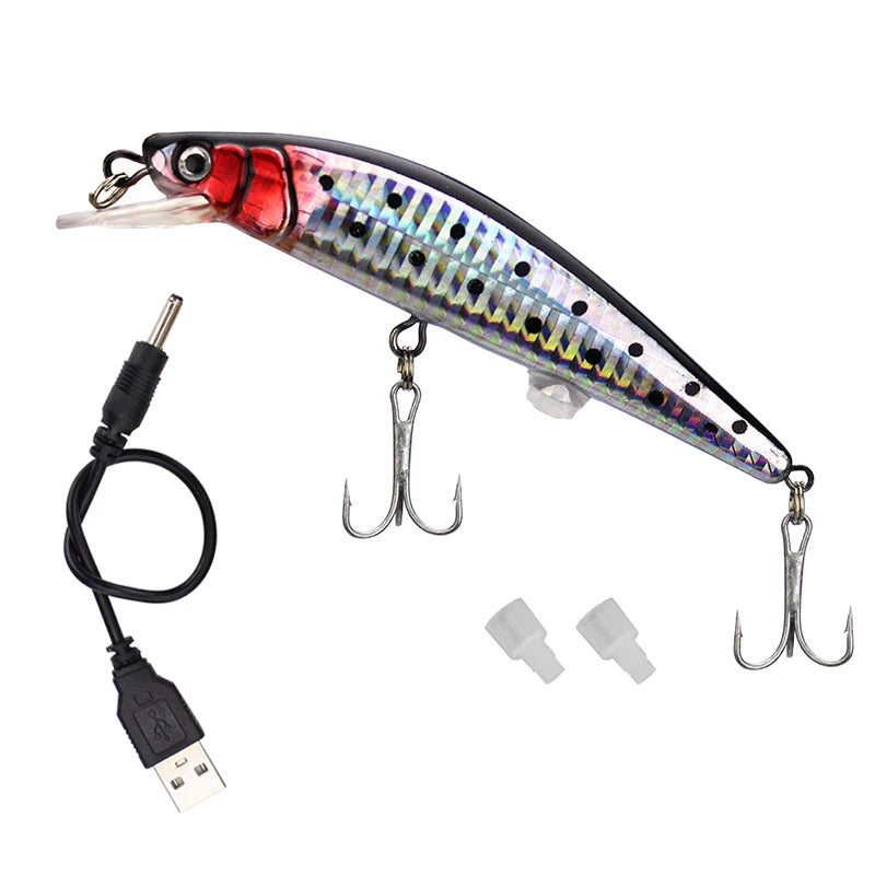 2022 USB Rechargeable Fishing Lures Triple Hook Flashing LED Light Twitching Hard Bait 120mm 19g Electric Hard Minnow Lure