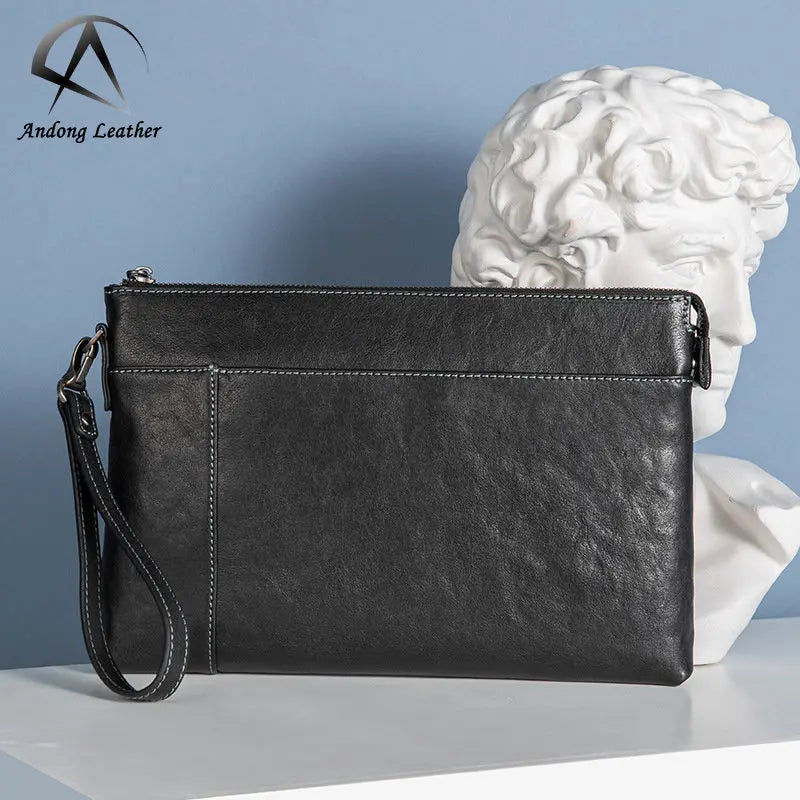 Andong Leather Men Business Clutch Bag Genuine Cow Leather Fashion Casual Zipper Purse Simple Big Capacity Handbag for Men 6611
