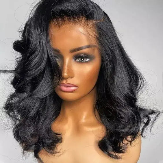 12 14 16inch Bouncy Loose Wave 13X4 Lace Front Wig for Black WomenPre Plucked Natural Hairline Brazilian Virgin Human Hair Wig