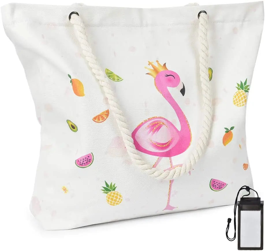 Lady Summer Fashion Beach Bag Shoulder Shopper Bag Canvas Animal Prints Gifts Tote Bag Two Zip Portable 18 Inch Polyester Lining