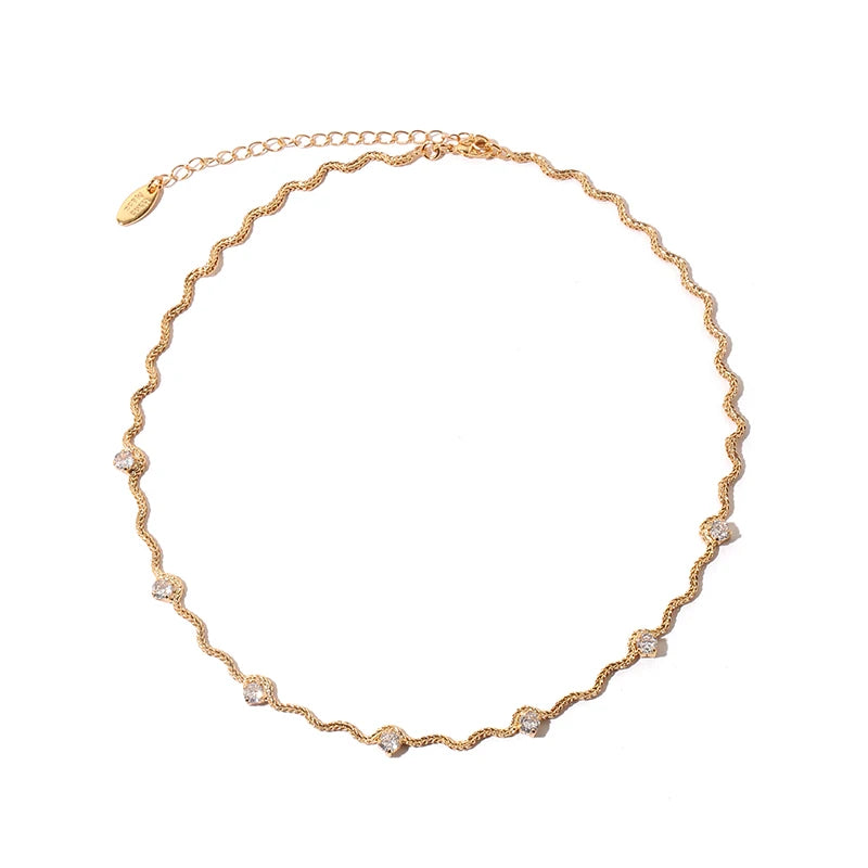 Luxury Sparkling Irregular 18K Gold Plated Olga Diamond Zircon Choker Chain Necklace for Women Party  Anniversary Gift