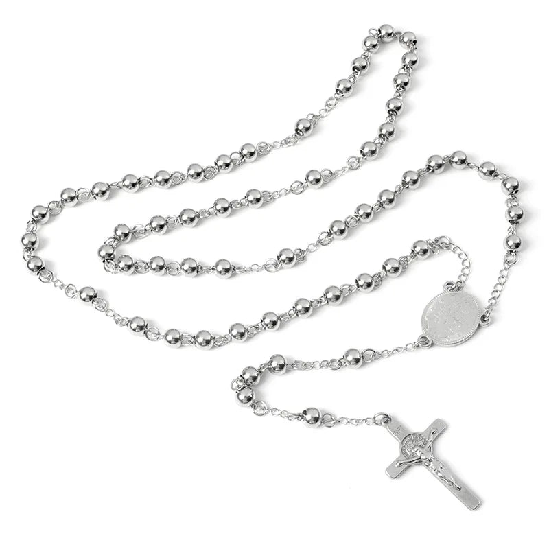 6mm Wholesale Custom Stainless Steel Cross Pendent Prayer Necklace Jewelry