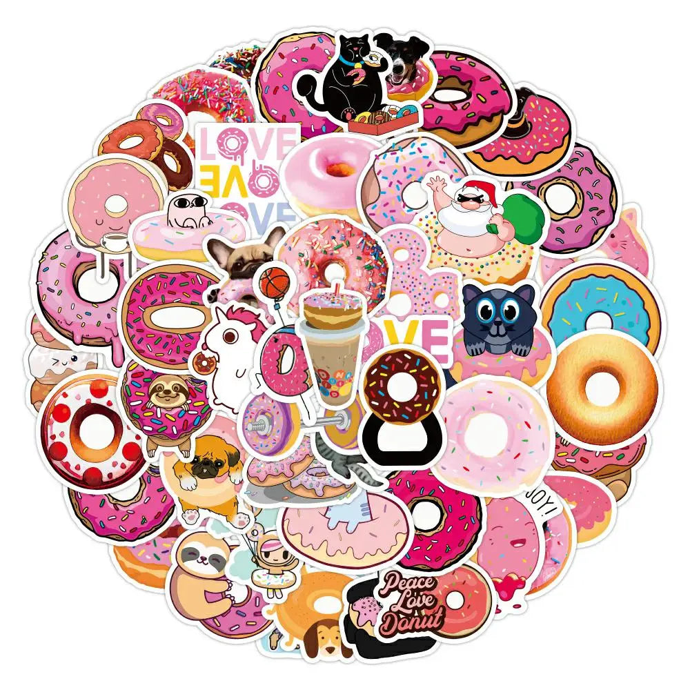 50Pcs/bag Cartoon Doughnut Dessert Stickers Pack for Children Decals Waterproof DIY Vinyl Laptop Journal Sticker Custom logo