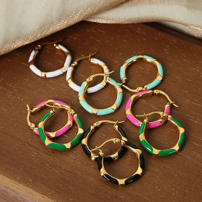 Summer Latest Fashion Hypoallergenic Hoop Earrings Waterproof 18k PVD Gold Plated Stainless Steel Hoop Earrings Colorful