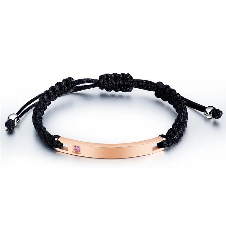 Fashion Trendy Curve bar Engraved Jewelry Stainless Steel Crysal Natural Stone Rope Couple Bracelet