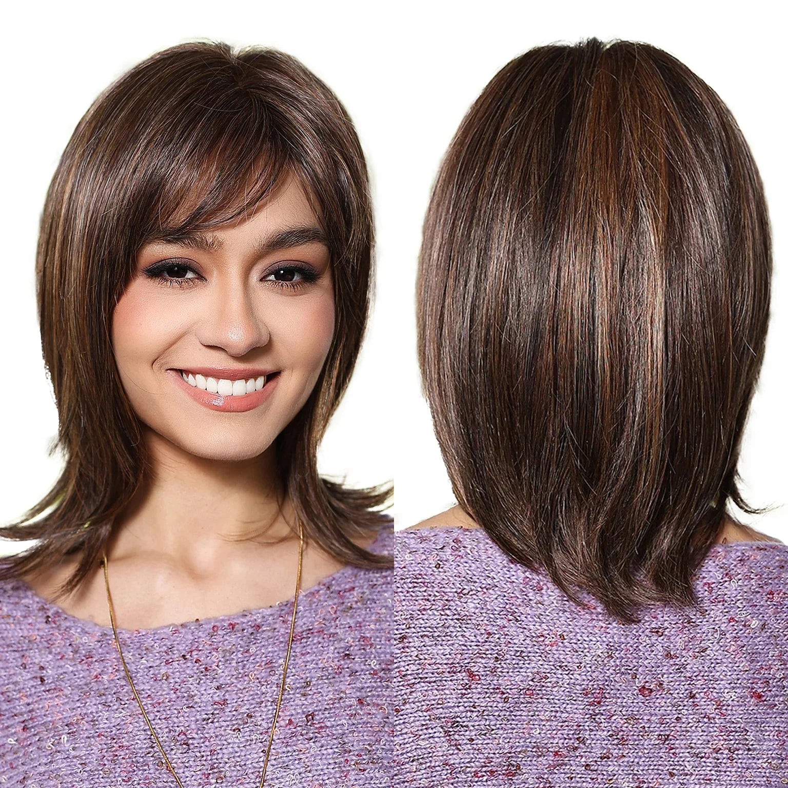 Mono Straight Ply Lace Front Wig Mixed Brown Monofilament Wig Soft Lightweight Breathable Hat Futura Fiber