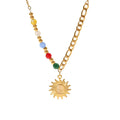 Titanium Steel Colorful Beaded Retro Sunflower Pendant Spliced Chain Necklace Colorful Bead Opal Sunflower Necklace