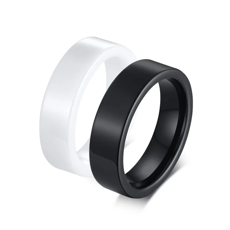 Hot Selling Cheap Jewelry Simple Design 6mm White Black Ceramic Ring Blank Wedding Band Ring for Men Women