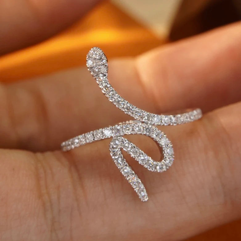 CAOSHI Fashion Shinning Snake Design Full Paved Cubic Zirconia Finger Rings for Women Wedding Party Silver Plated CZ Thin Rings