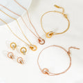 DAIHE Fashion 316L Stainless Steel Earings Bracelets Necklace Set Roman Double Rings 18k Gold Plated Jewelry Tarnish Free