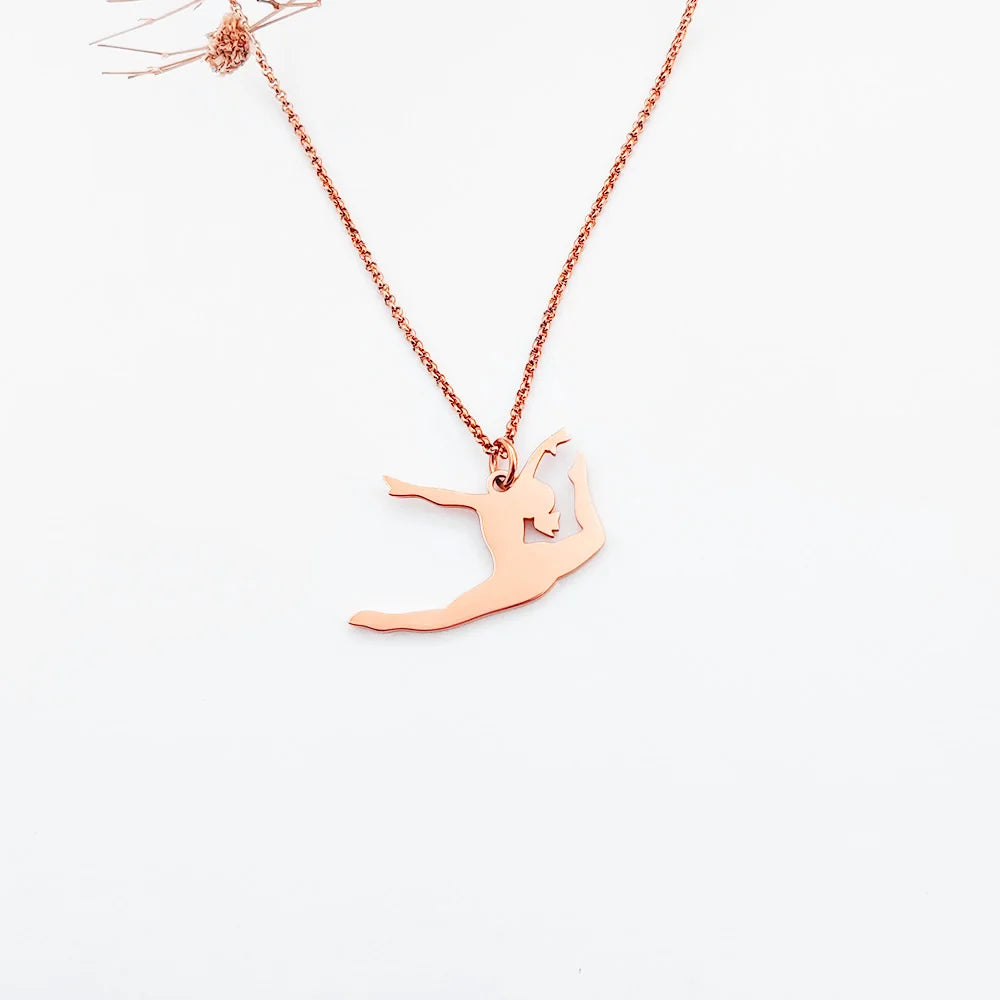 Women Girls Jewelry Gymnast Gymnastics Pendant Necklace Custom Symbol Gold Plate Stainless Steel Jewelry Cute Necklace for Girls