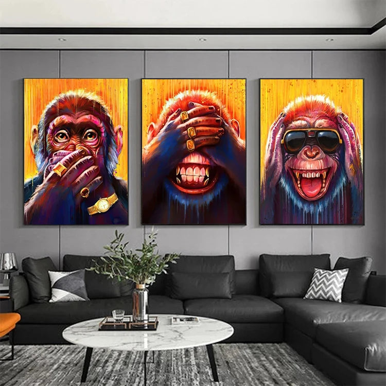Animal Monkey Artwork Canvas Print Painting for Home Hotel Cafe Frame Wall Art Decoration