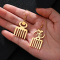 18K Gold Plated Stainless Steel Name Pendant Earring Adinkra Symbol Jewelry West African Design Dangle Africa Earring