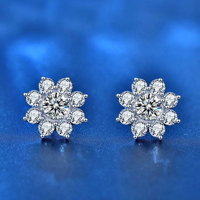 XEZ002 Round Cut Diamond Test Passed Moissanite Rhodium Plated 925 Silver D Color Moissanite Earrings Jewelry Girlfriend Gift