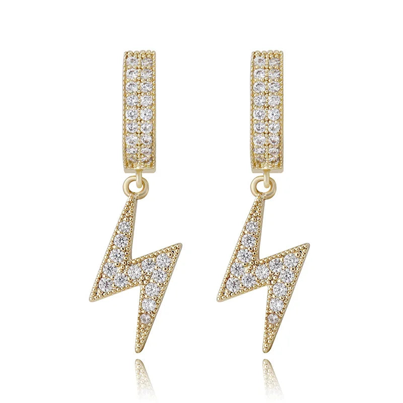 Drop Shipping Unique Design lightning Shape Earrings Rhinestone Mini Hoop Bling Valentine's Day Gift for Girls No Fade Earrings
