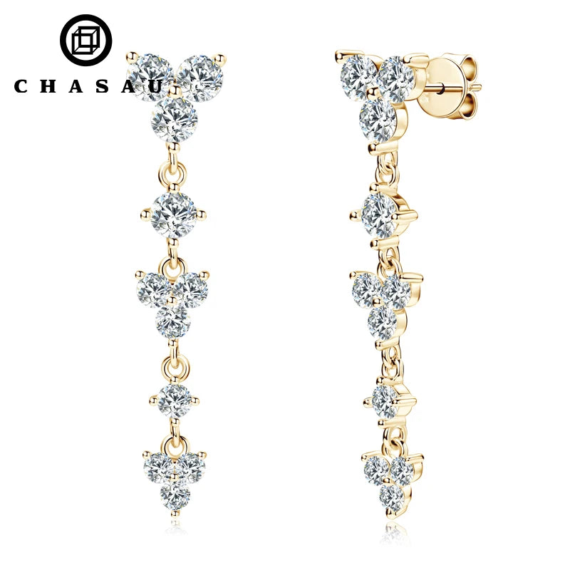 925 Jewelry Gift 925 Sterling Silver Long Tassel Chain Earrings 4MM Round Moissanite Earring for Women