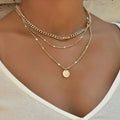 MS-65 Fashion Wholesale Simple Neck Jewelry for Women Multi 3 Layers Gold Alloy Metallic Metal Round Pendant Necklace