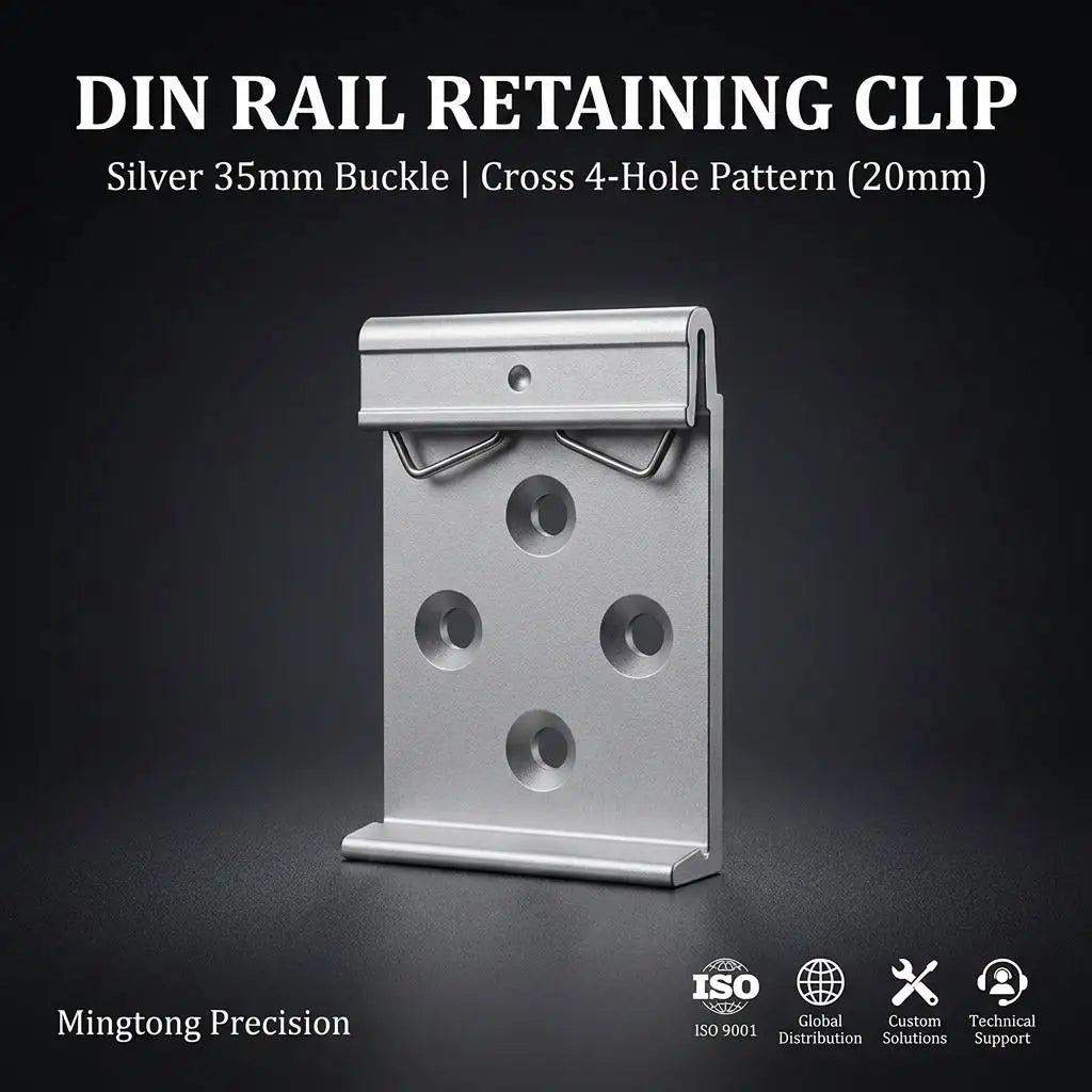 DIN 35mm Guide Rail Aluminum Alloy Silvery Snap Hook Mounting Clip Buckle Fixing Installation Bracket with 4 Holes for Systems