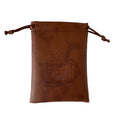 Custom Emboss Logo 9x12cm Brown Drawstring PU Leather Dice Gift Bags