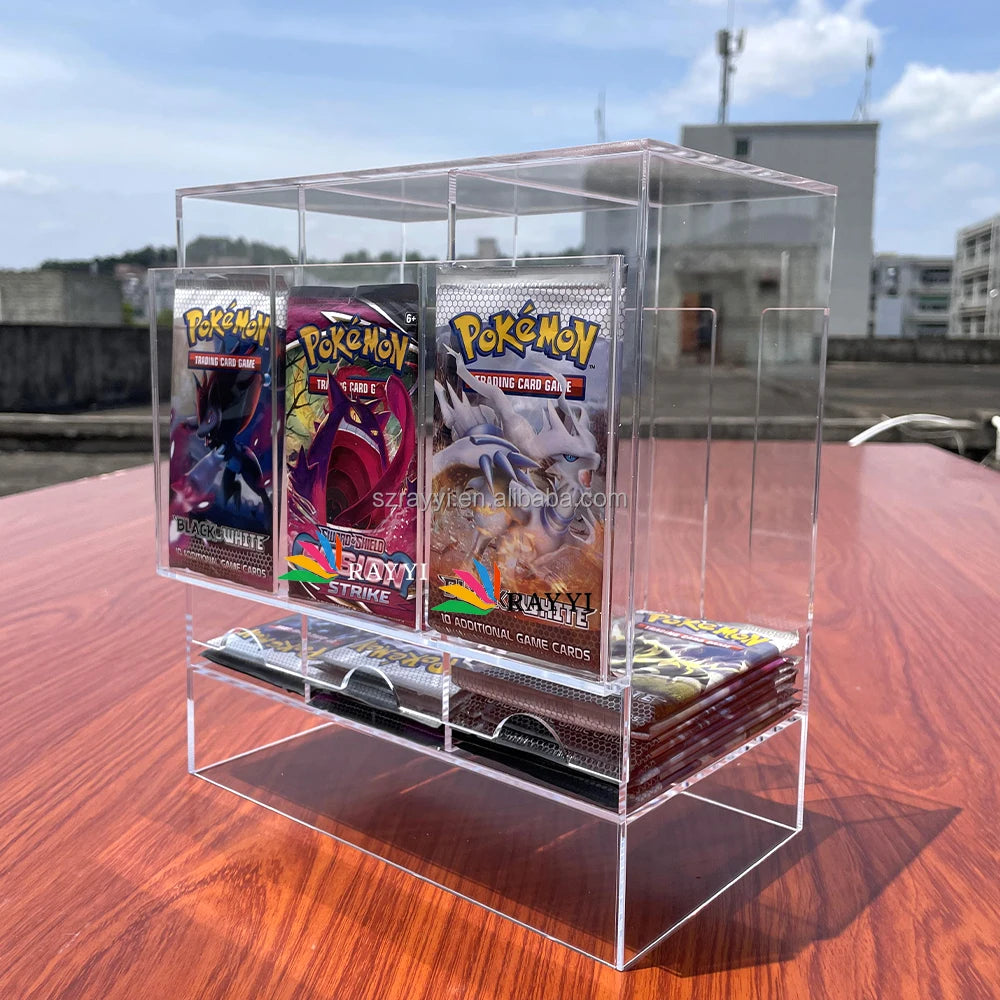 RAY YI Custom Modern Eco-Friendly Clear Acrylic 3 Slot Booster Pack Dispenser for TCG Card Packs