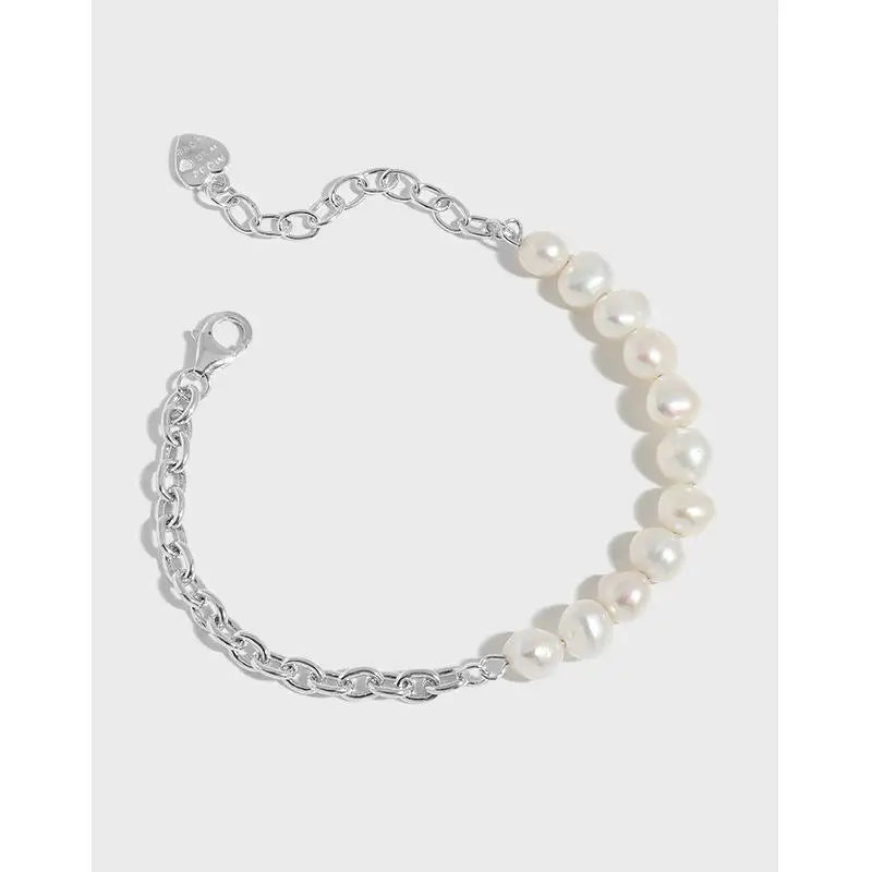 Ins Luxury Design Irregular Shape Freshwater Pearl Gold Plated S925 Sterling Silver Charm Bracelet for Women