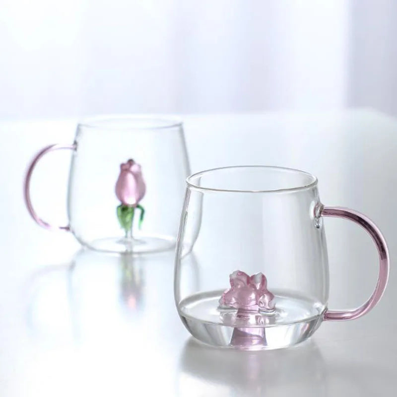 Colored Handle 3D Cartoon Animal Glass Cup Homeware Juice Drink Glass Coffee Cup