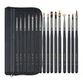 Wholesale Private Label OEM Custom Logo #2~#24 16 Pcs Black Wood Handle Liner Gel 100% Pure Kolinsky Hair Acrylic Nail Brush Set