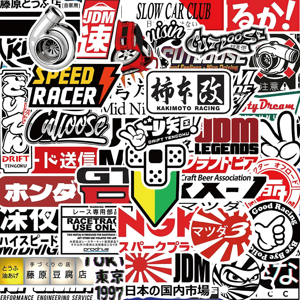 50PCS Cool Japanese Seapunk Racing Car Decals Harajuku Street Style JDM Sticker