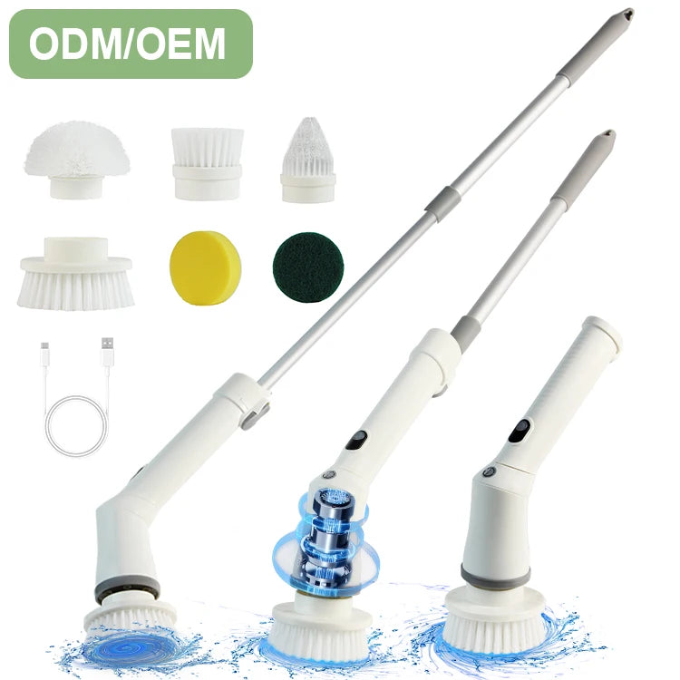 Electric Telescopic Spin Scrubber Brush - Rotating & Extendable Cleaning Brush for Bathroom Kitchen Tile Grout