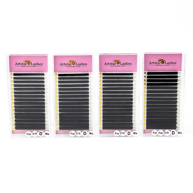 In Stock Flat Lash Tray Wholesale Matte Black Eyelash Extensions 0.15 0.20 Cashmere Ellipse Flat Lash Extensions