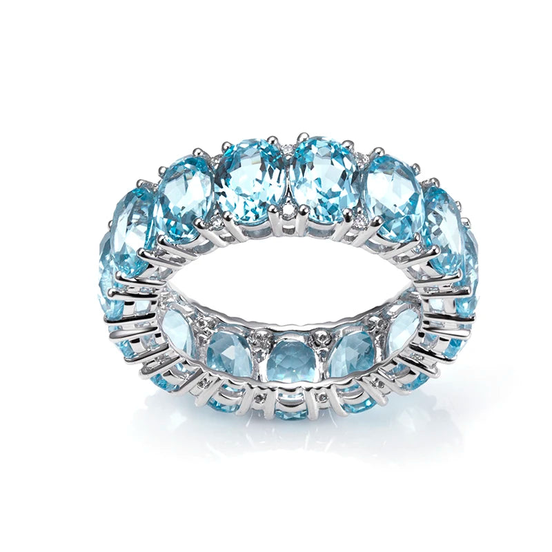 MSR-1433 18k Gold Wedding Engagement Eternity Ring Oval Shape 5x7mm Aquamarine Lab Grown Gemstone Ring