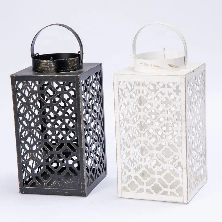 Fashion Handmade Craft Decorative Candlestick LampMHollow Out Wrought Iron Black and White Candle Lanterns for Home Decoration