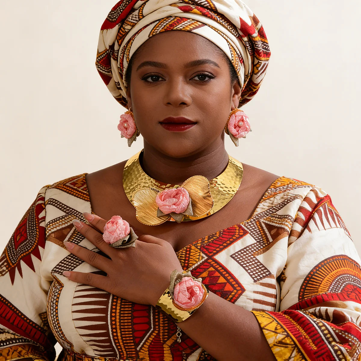Meizi Big Copper Gold Plated 4-Piece Orthodox Jewelry Set for Weddings Anniversaries Parties Gifts-Fashion for Africa Middle