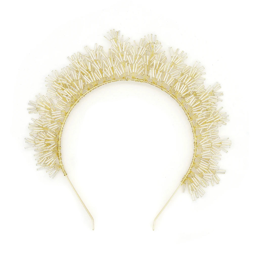 Beaded Crystal Snowflake Hair Hoop Wedding Bride Handmade Tiara Crown