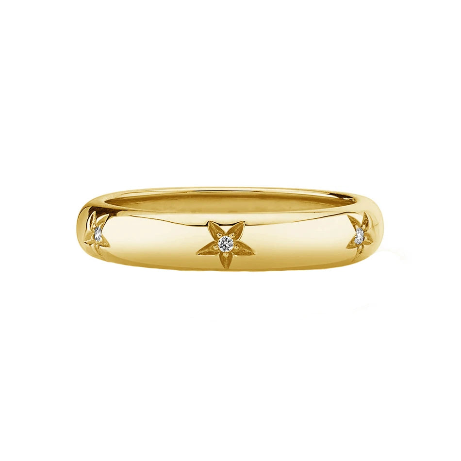 Simple Engagement Ring for Women 925 Sterling Silver 18K Gold vermeil  Star Diamond Band Ring