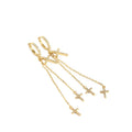 18K Gold Plated 925 Sterling Silver Long Tassel Cross CZ Shiny Dangle Hoop Earrings for Women
